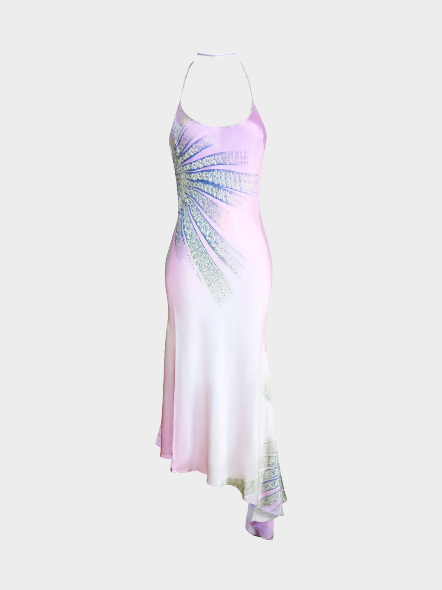 Roberto Cavalli SS 2000 Runway Lavender Pink Ombre Crystal Embellished Maxi Dress