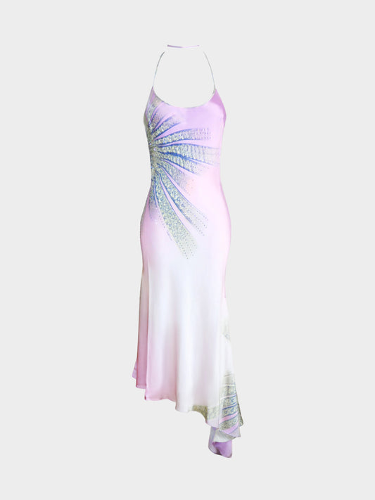 Roberto Cavalli SS 2000 Runway Lavender Pink Ombre Crystal Embellished Maxi Dress