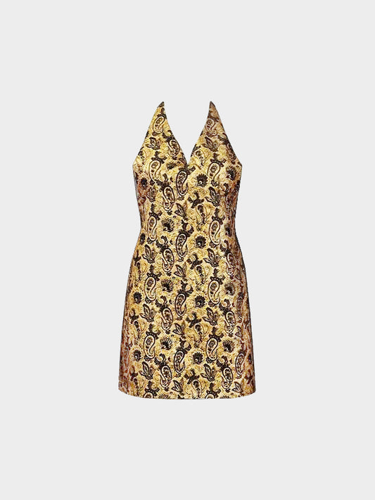Yves Saint Laurent Cruise 2015 Gold and Black Brocade Paisley Print Midi Dress