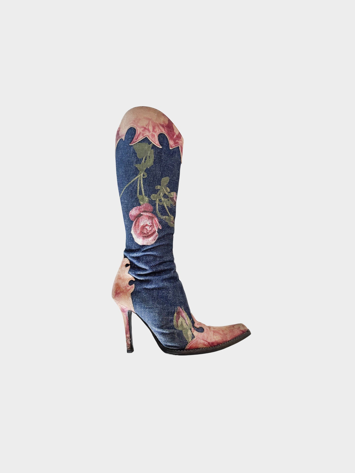 Roberto Cavalli Early 2000s Denim Floral Boots