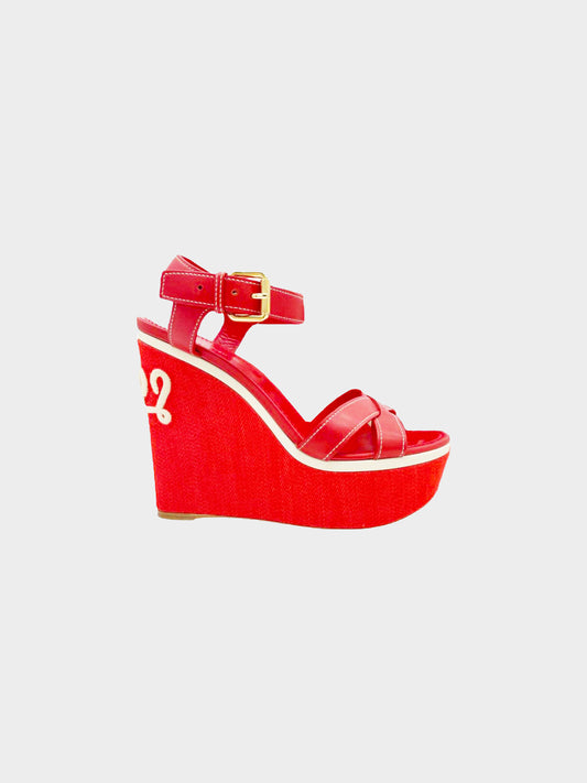 Louis Vuitton 2016 Red Waterfall Wedge Sandals