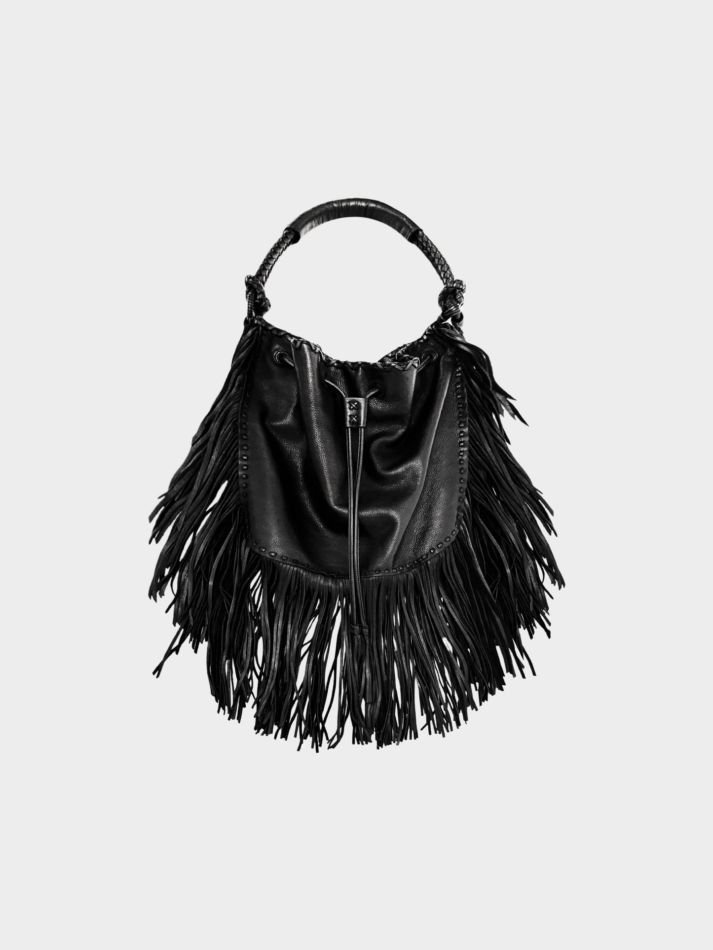 Ralph Lauren 2000s Black Leather Fringe Bucket Bag