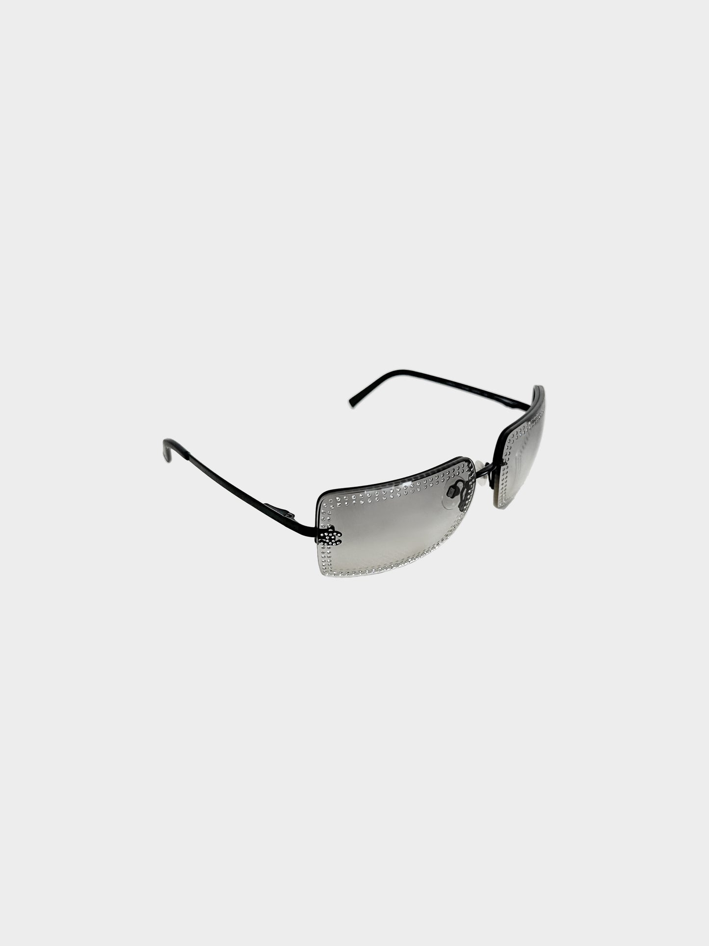 Chanel 2000s Gunmetal Rhinestone Studded Sunglasses