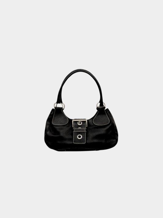 Prada 2000s Black Leather Triangle Logo Handbag