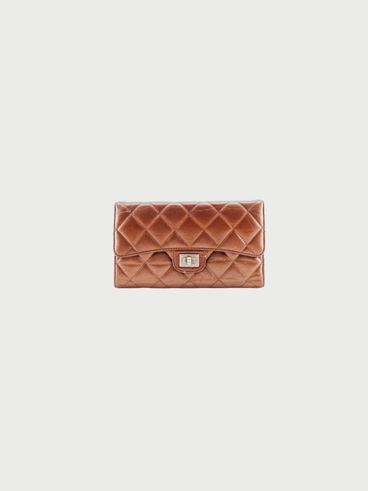 Chanel 2008 Bronze Calfskin Leather Matelassé 2.55 Compact Wallet