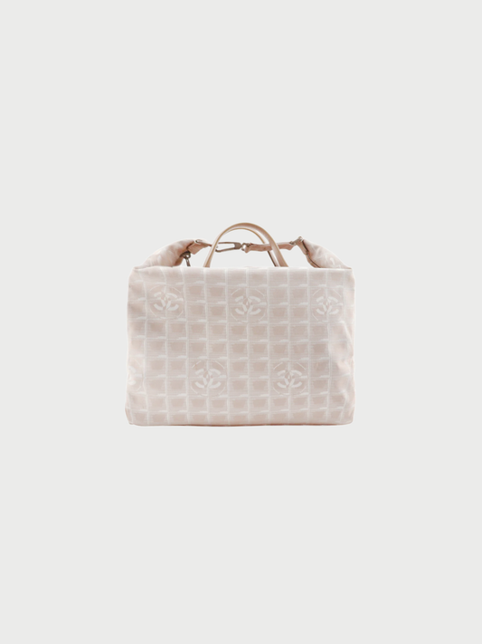 Chanel 2000s Beige Nylon Canvas New Travel Line Boston Bag