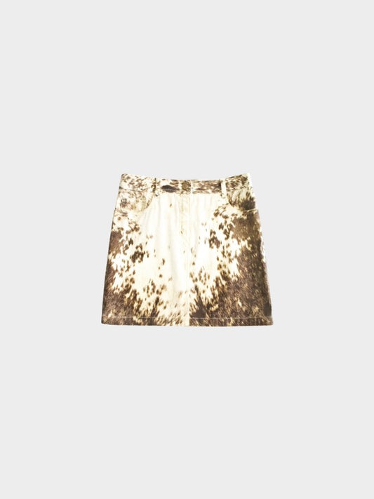 Roberto Cavalli FW 1999 Rare Cow Print Denim Mini Skirt