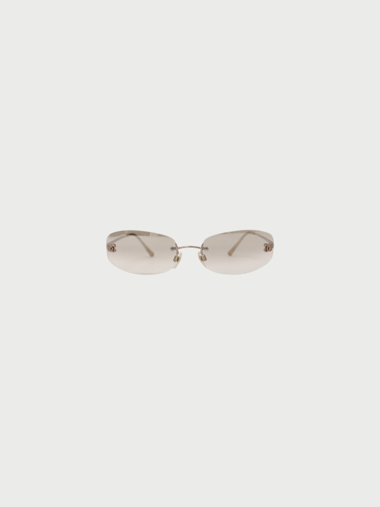 Chanel 2000s Silver Plated Metal Coco Sunglasses