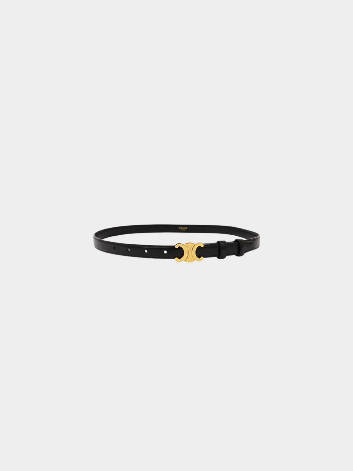 Celine 2020s Black Leather Gold Triomphe Belt