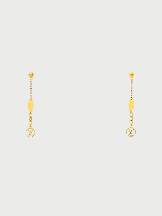 Louis Vuitton 2000s Silver Gold Plated Metal Logomania Earrings