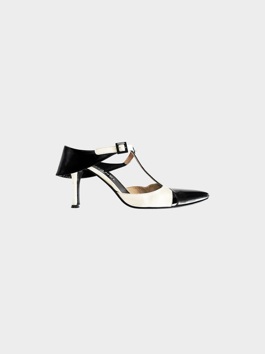 Chanel 2000s Two-toned Black and White Patent Leather Cut-out Heels