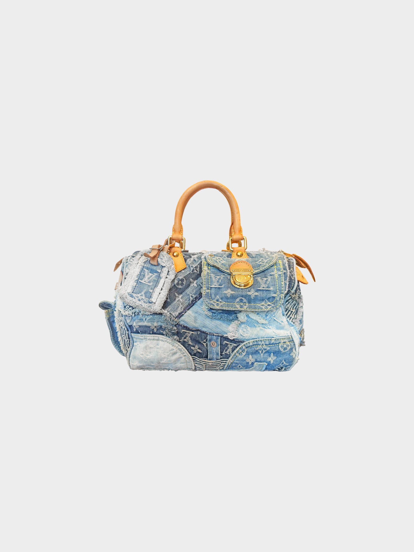 Louis Vuitton 2007 Limited Edition Blue Denim Patchwork Monogram Speedy Bag