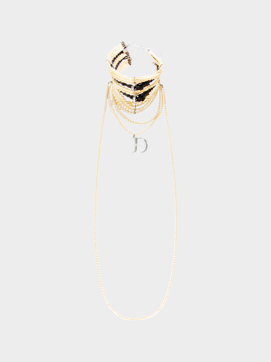 Christian Dior by John Galliano SS 2004 Archival Faux Pearl and Leather 'Masai' Choker Necklace