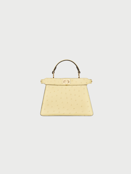 Fendi 2020s Pale Yellow Ostrich Leather Peekaboo ISeeU Petite Bag