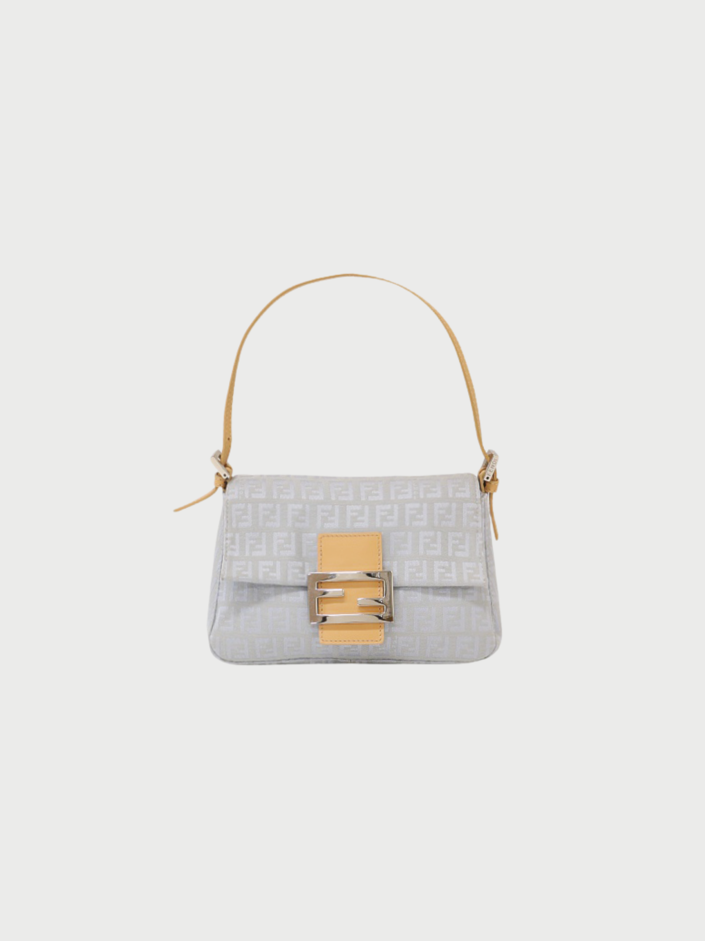 Fendi 2000s Light Blue Beige Zucchino Canvas Leather Mini Mamma Bucket Bag