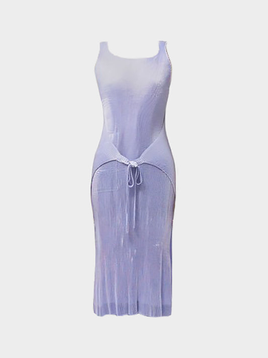 Issey Miyake 1990s Rare Lavender Pleated Satin Silk Apron Dress