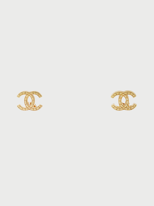 Chanel 2003 Gold Plated Metal CC Logo Earrings
