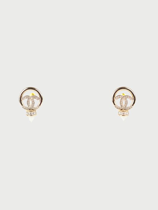 Chanel 2010s Gold Metal CC Pearl Crystal Earrings
