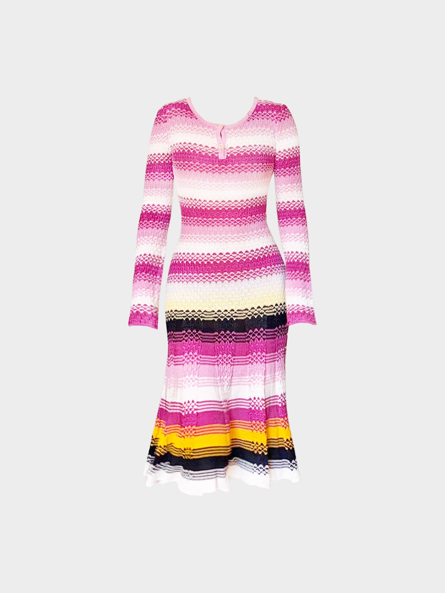 Missoni 2000s Multicolor Stripe Print Long Sleeve Knitted Dress