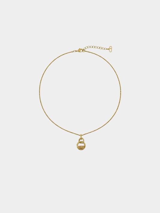 Christian Dior 2000s Gold CD Round Logo Necklace