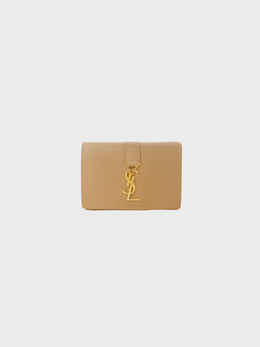 Yves Saint Laurent 2020s Beige Leather Logo Compact Wallet
