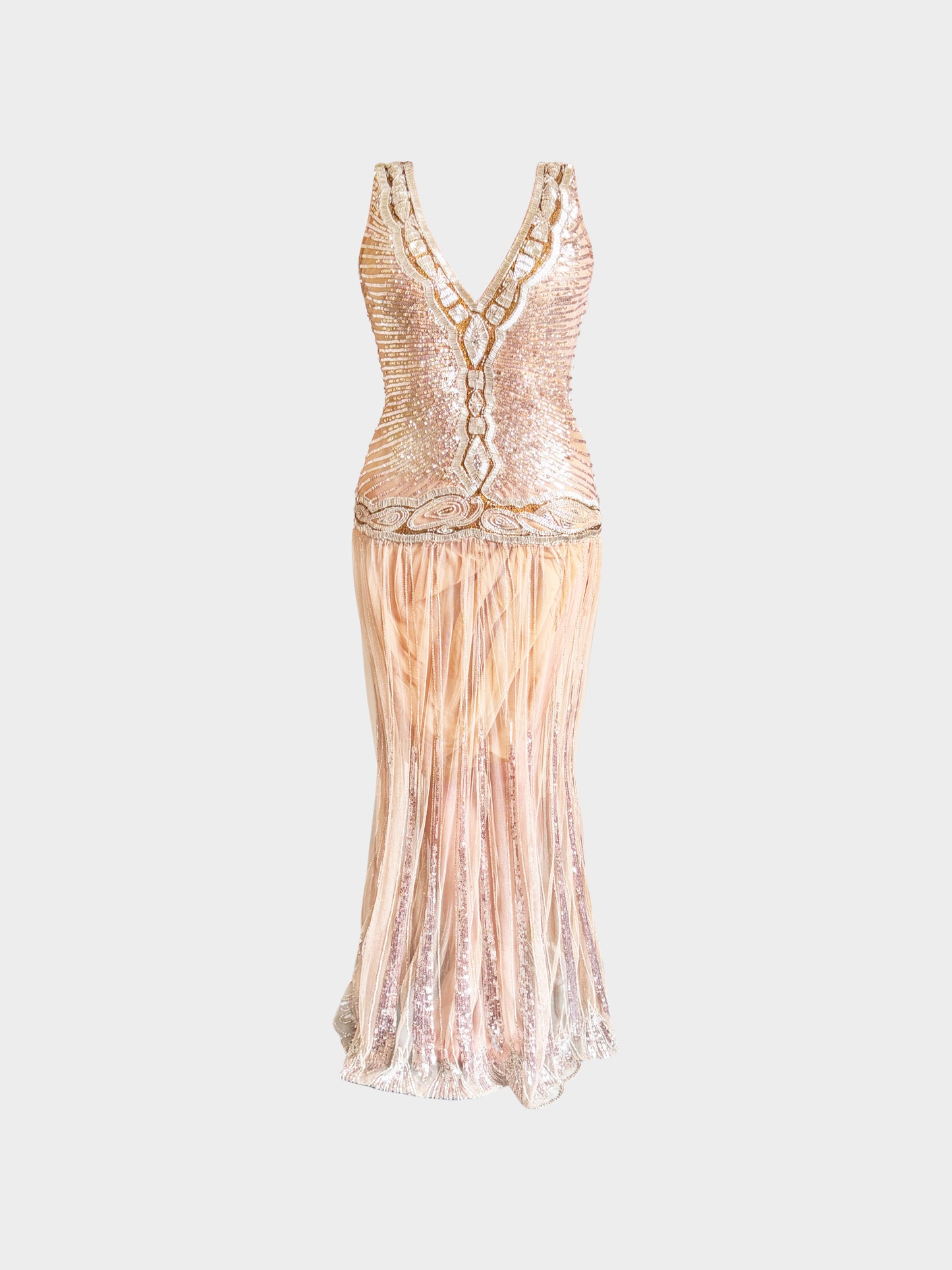 Roberto Cavalli 2000s Beige Embroidered Sequins and Rhinestone-embellished Long Dress