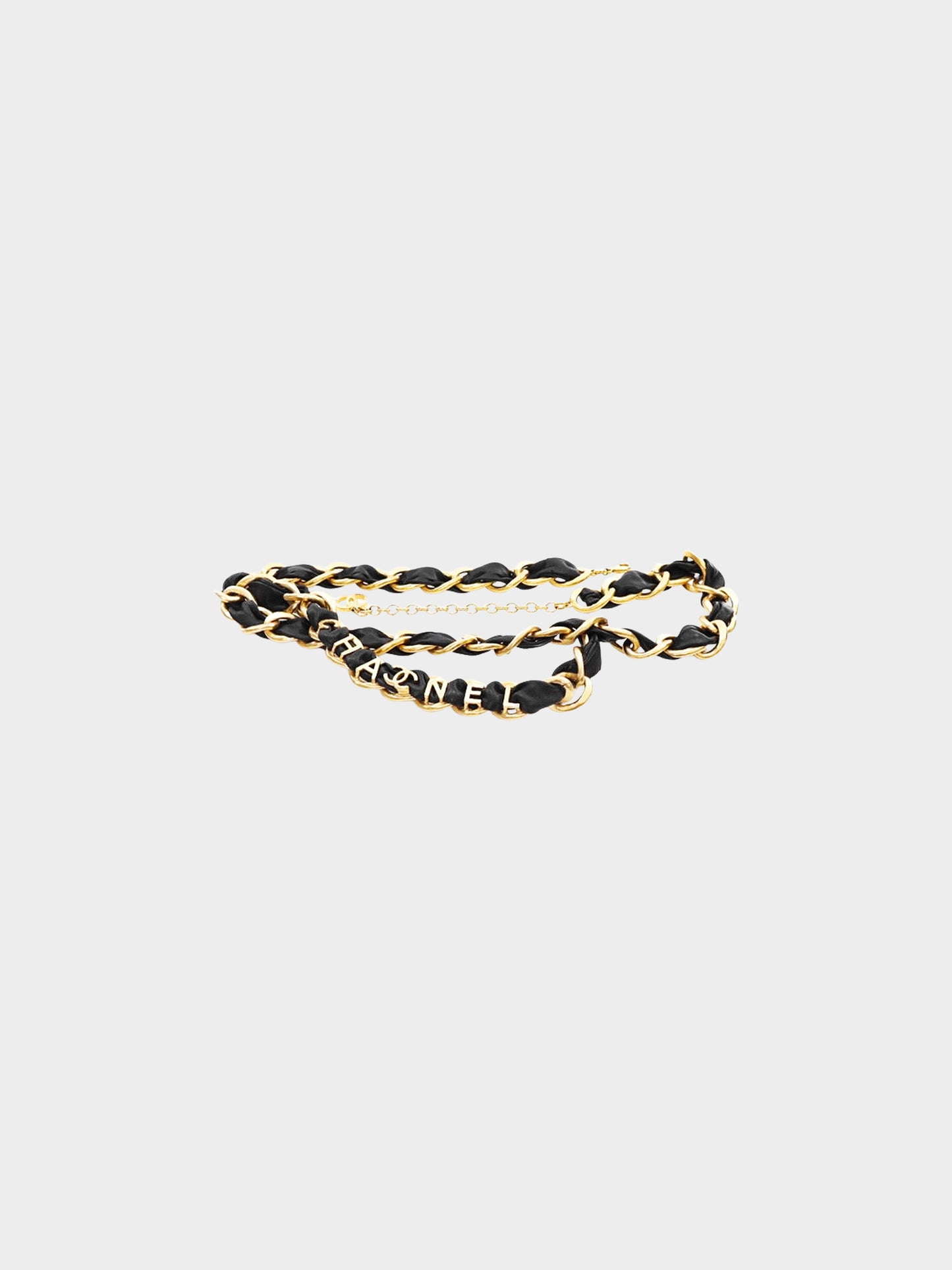 Chanel 1990s Gold and Black Leather Double Chain Logo Belt