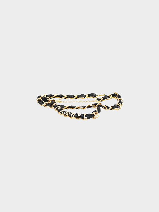 Chanel 1990s Gold and Black Leather Double Chain Logo Belt