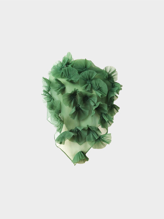 Comme des Garçons 1990s Archival Green Pleated Fan Ruffled Sleeveless Sheer Top