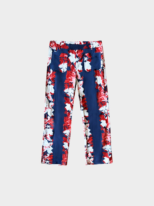 Jean Paul Gaultier 1990s Navy and Red Floral Printed Pants