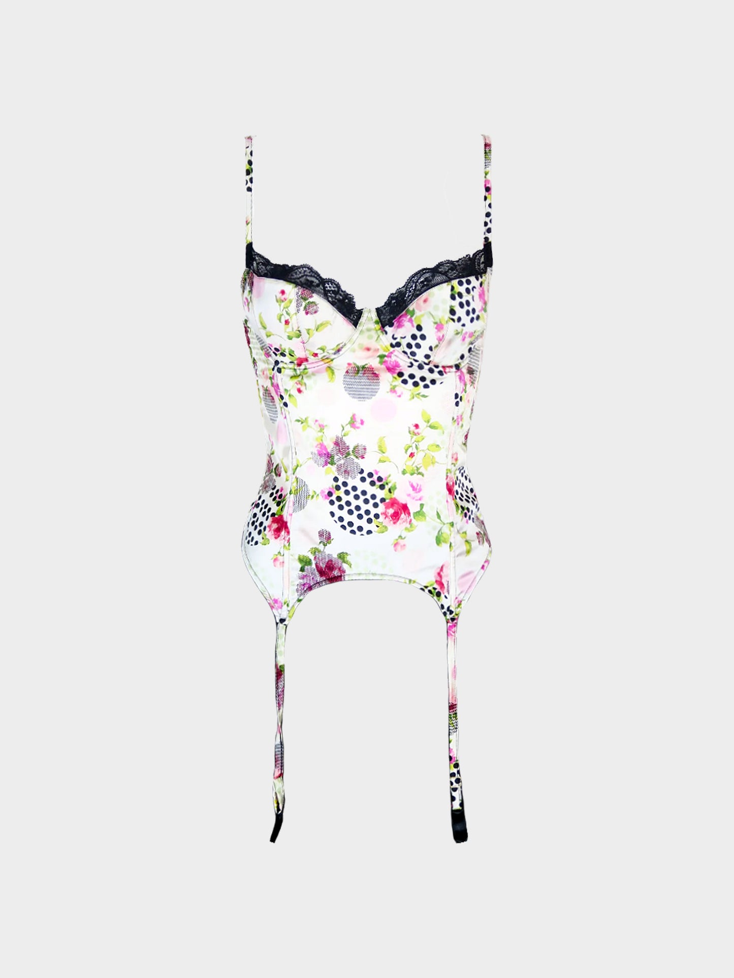 Christian Dior 2000s Floral Rose and Dots Print Bustier Top
