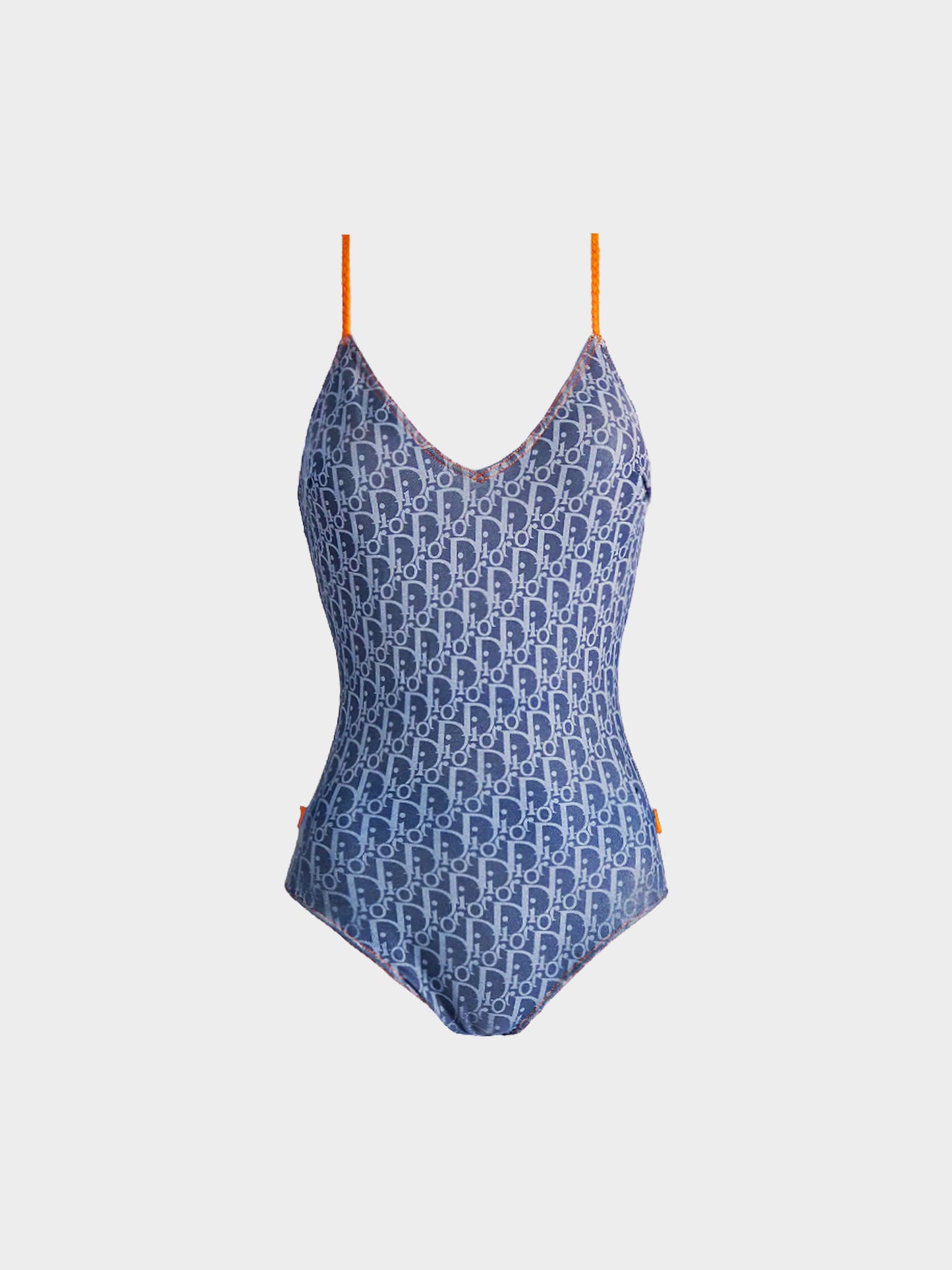 Christian Dior by John Galliano SS 2005 Navy and Orange Monogram One Piece Swimsuit
