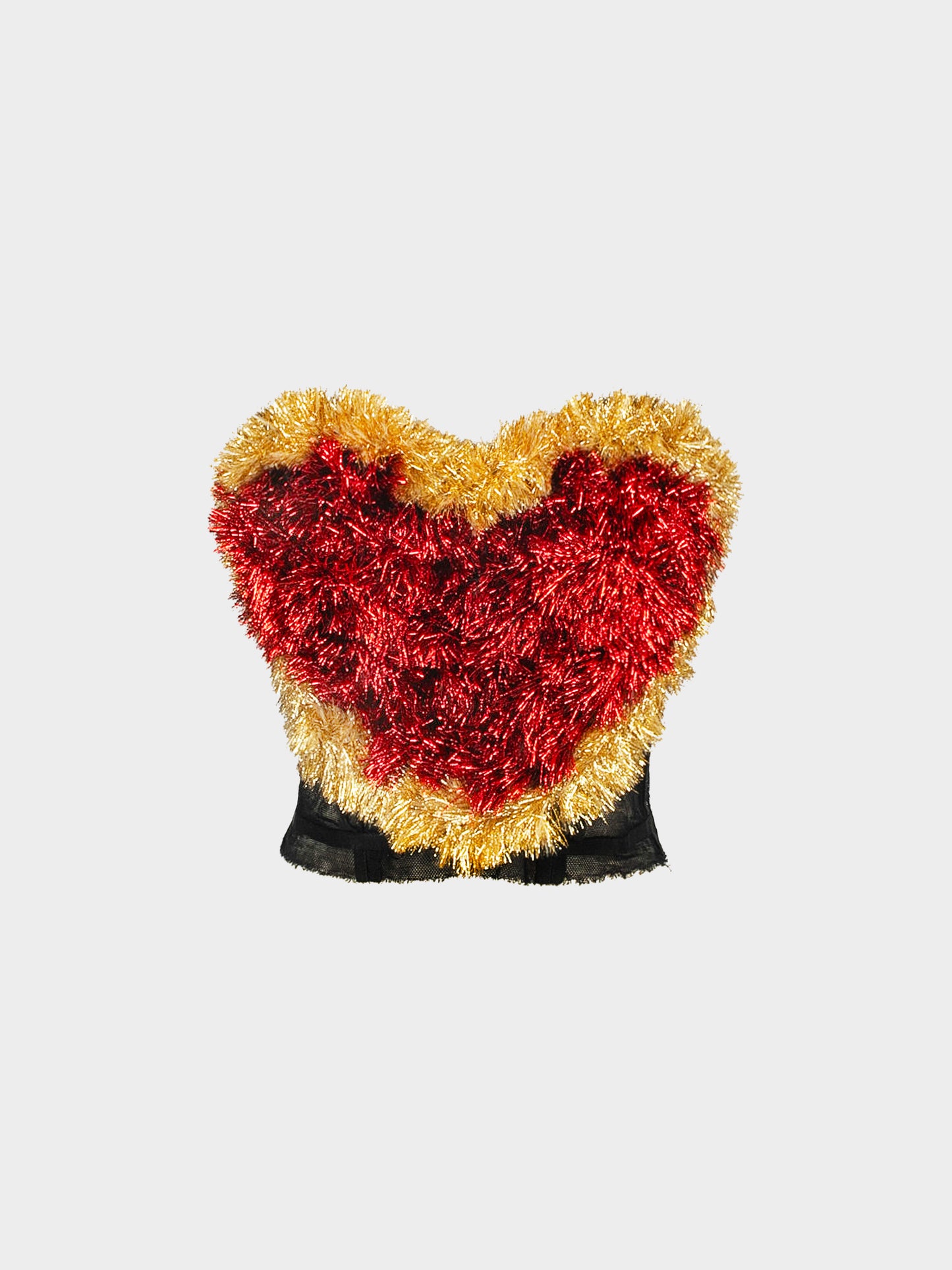 Dolce and Gabbana 2010s Red and Gold Heart Tulle Bustier Top