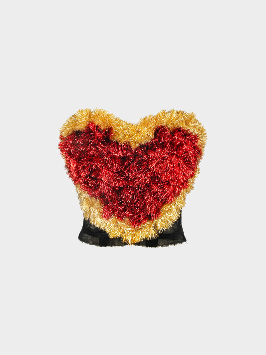 Dolce and Gabbana 2010s Red and Gold Heart Tulle Bustier Top