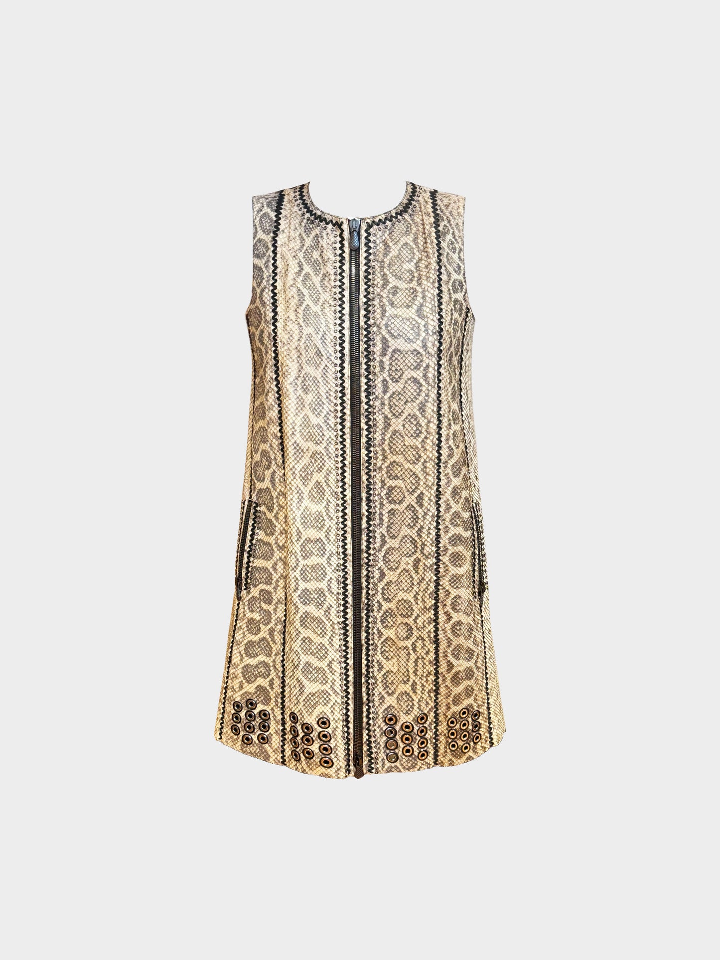 Bottega Veneta SS 2018 Anaconda Print Exotic Leather Paneled Dress