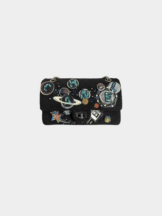 Chanel FW 2017 Limited Edition Black Tweed Space Motif 2.55 Double Flap Bag