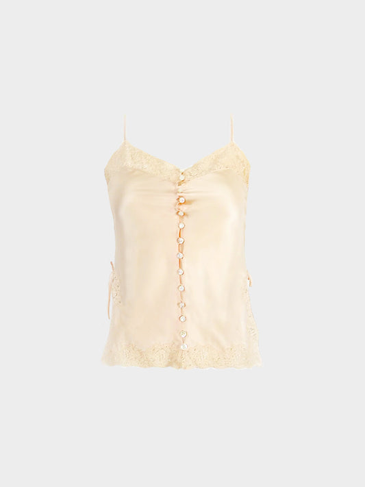Christian Dior FW 1997 Beige Silk Lace Camisole with Pearl Buttons