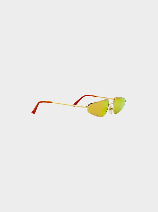 Thierry Mugler 1990s Gold Metal Frame Triangular Sunglasses