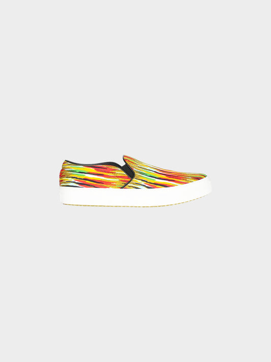 Céline by Phoebe Philo Early 2010s Multicolor Stripe Print Slip-Ons