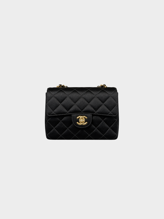 Chanel 1990s Black Quilted Satin Mini Square Flap Bag