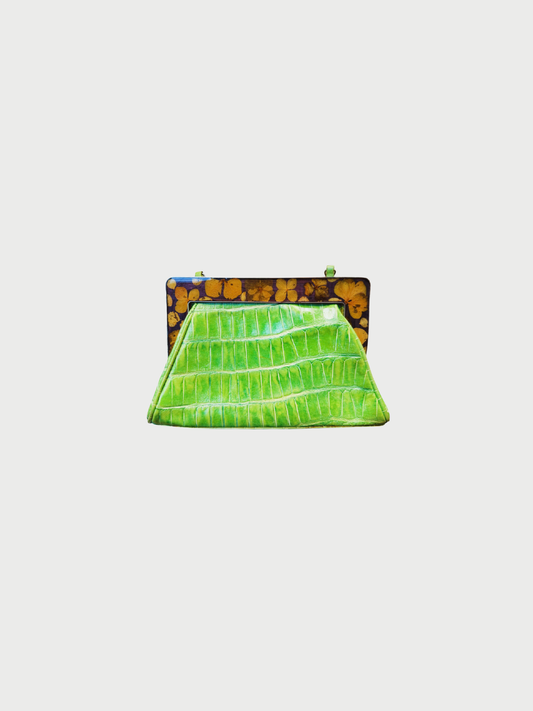 John Galliano 2000s Green Embossed Leather Frame Bag