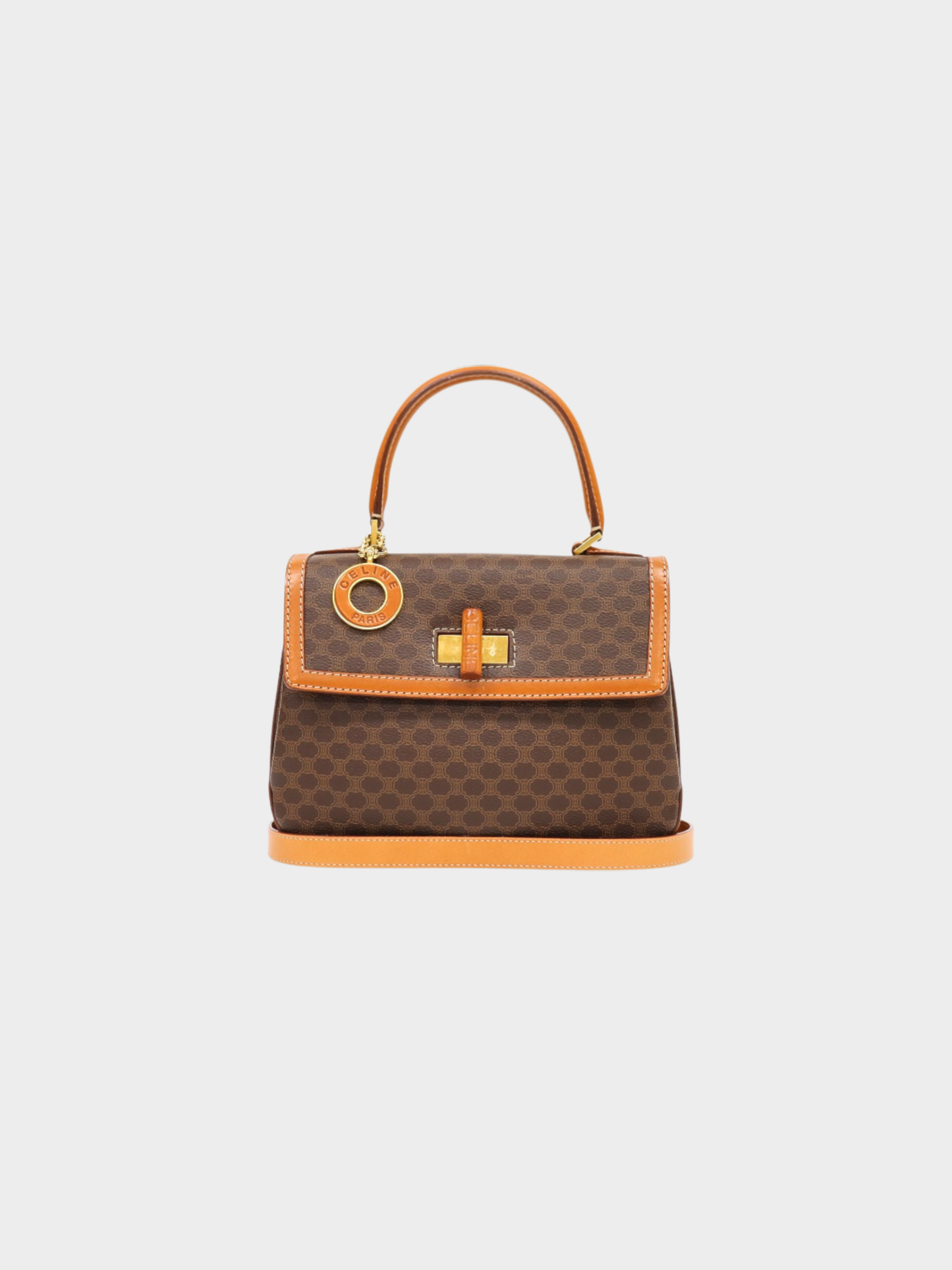 Celine 2000s Brown Macadam Leather PVC Turn Lock 2-Way Bag