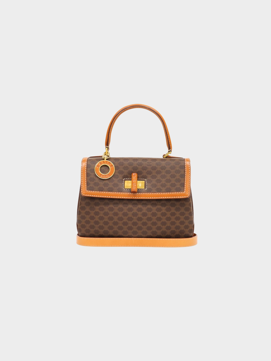 Celine 2000s Brown Macadam Leather PVC Turn Lock 2-Way Bag