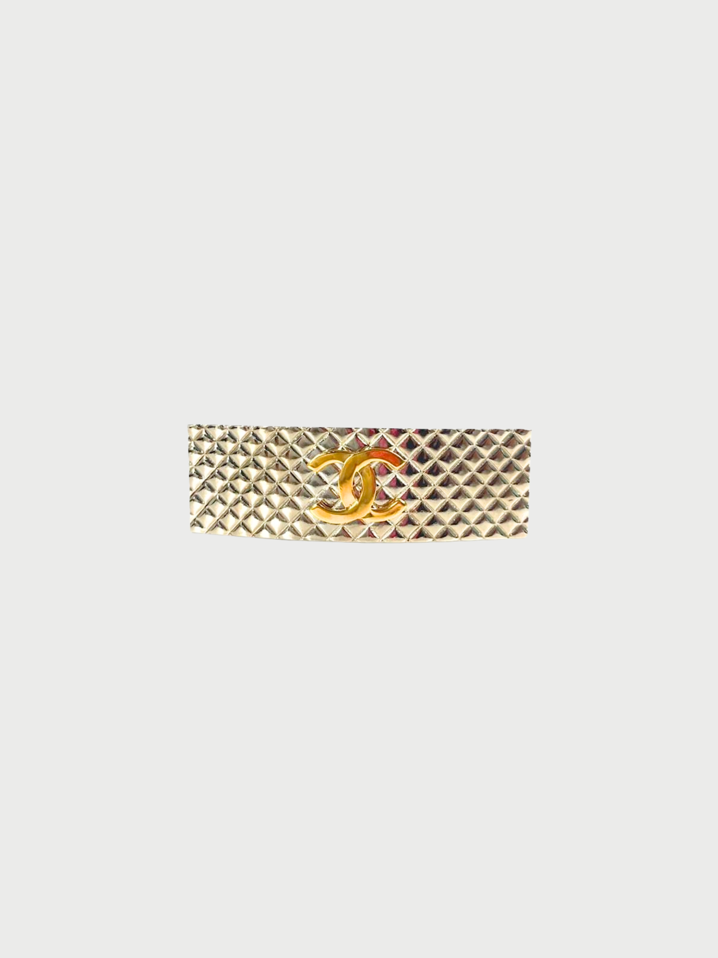 Chanel 1998 Silver Gold Plated Metal COCO Matelassé Barrette