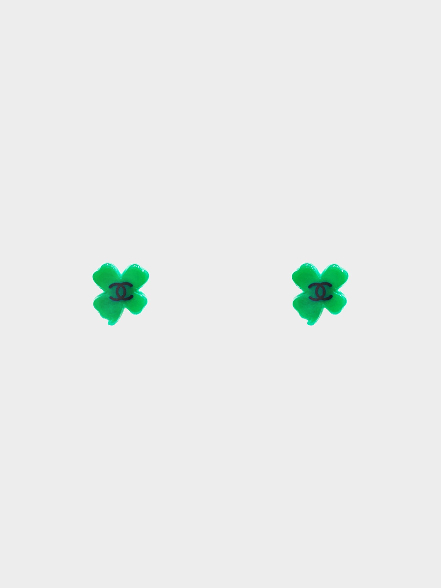 Chanel Spring 2004 Green Four-Leaf Clover CC Stud Earrings