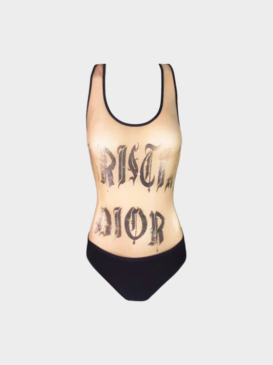 Christian Dior by John Galliano SS 2002 Black and Beige Gothic Bodysuit