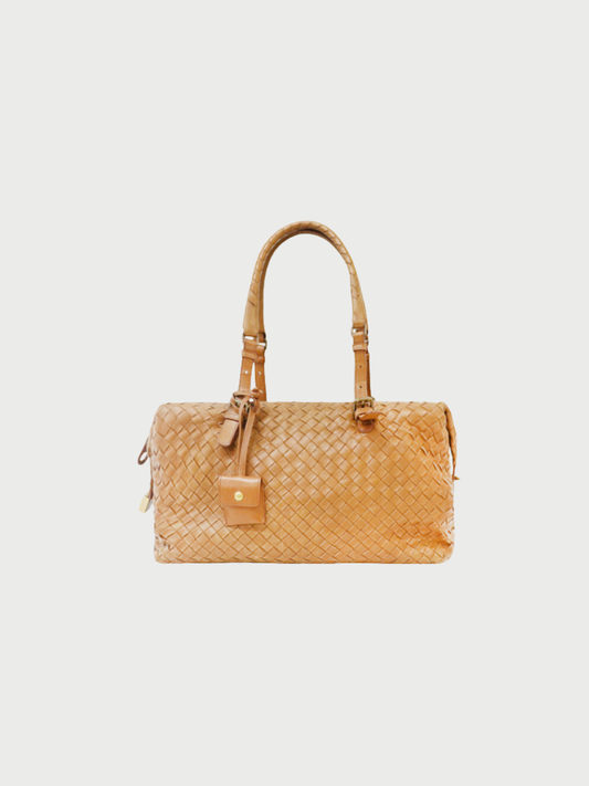 Bottega Veneta 2000s Beige Leather Intrecciato Handbag