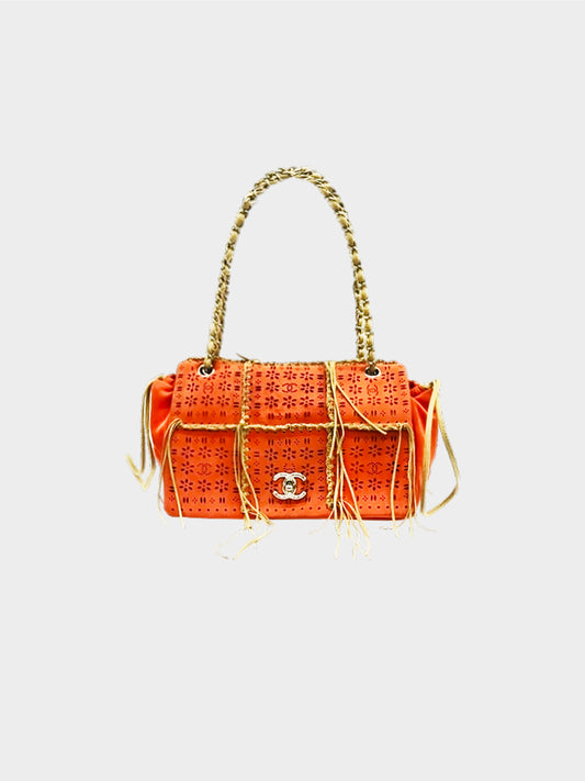Chanel Early 2010s Coral Perforated Calfskin Suede Flap Bag