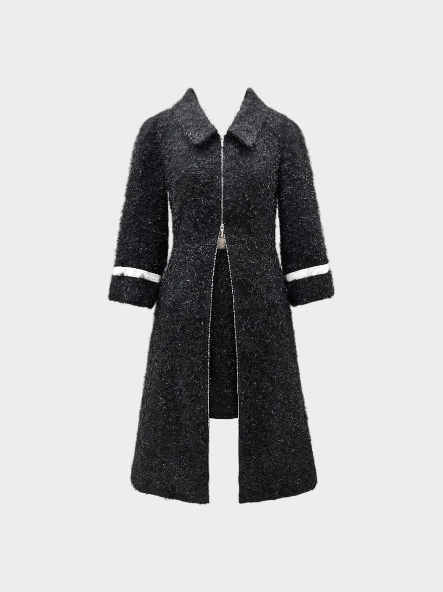 Chanel 2000s Black Eyelash Dress/Coat and Skirt Set