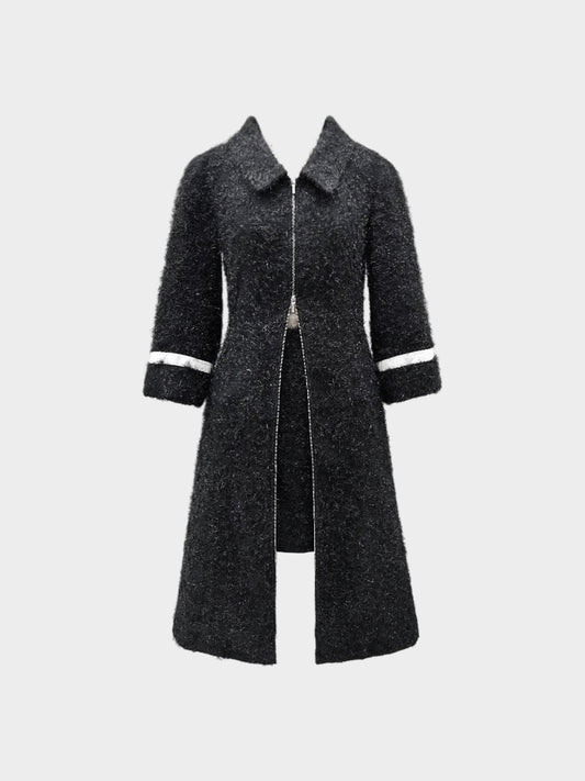 Chanel 2000s Black Eyelash Dress/Coat and Skirt Set